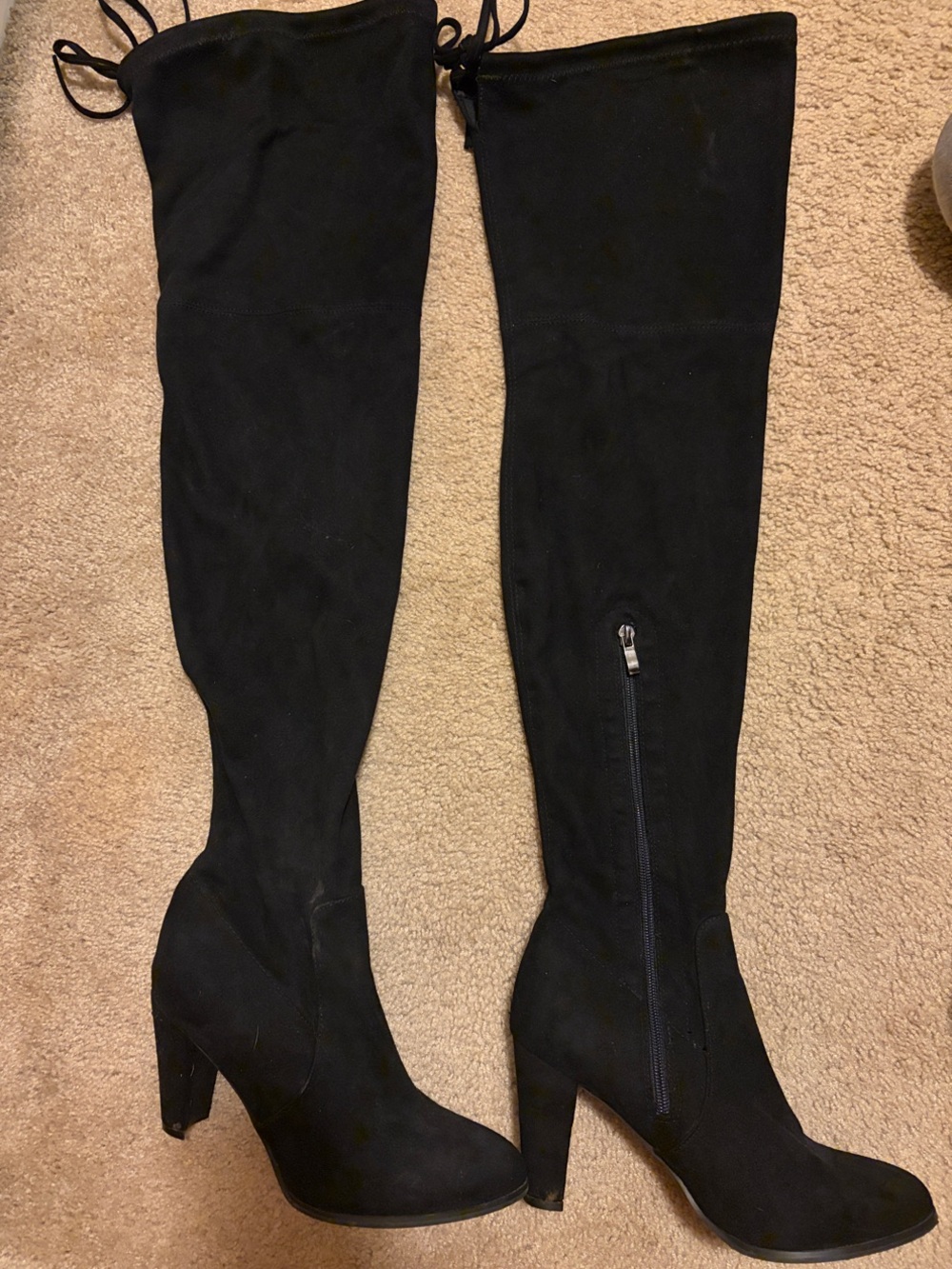 Women's Black Over-the-Knee Heeled Boots with Side Zip